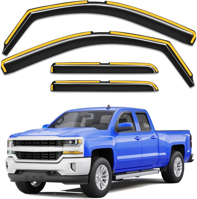 Breejoy in-Channel Rain Guards Fit for Truck Chevy Silverado/GMC Sierra 2014-2018 Double Cab Window Rain Guards Visors Vent Visors Window Deflector Vent Shades Car Accessories -4 pcs - Image 1